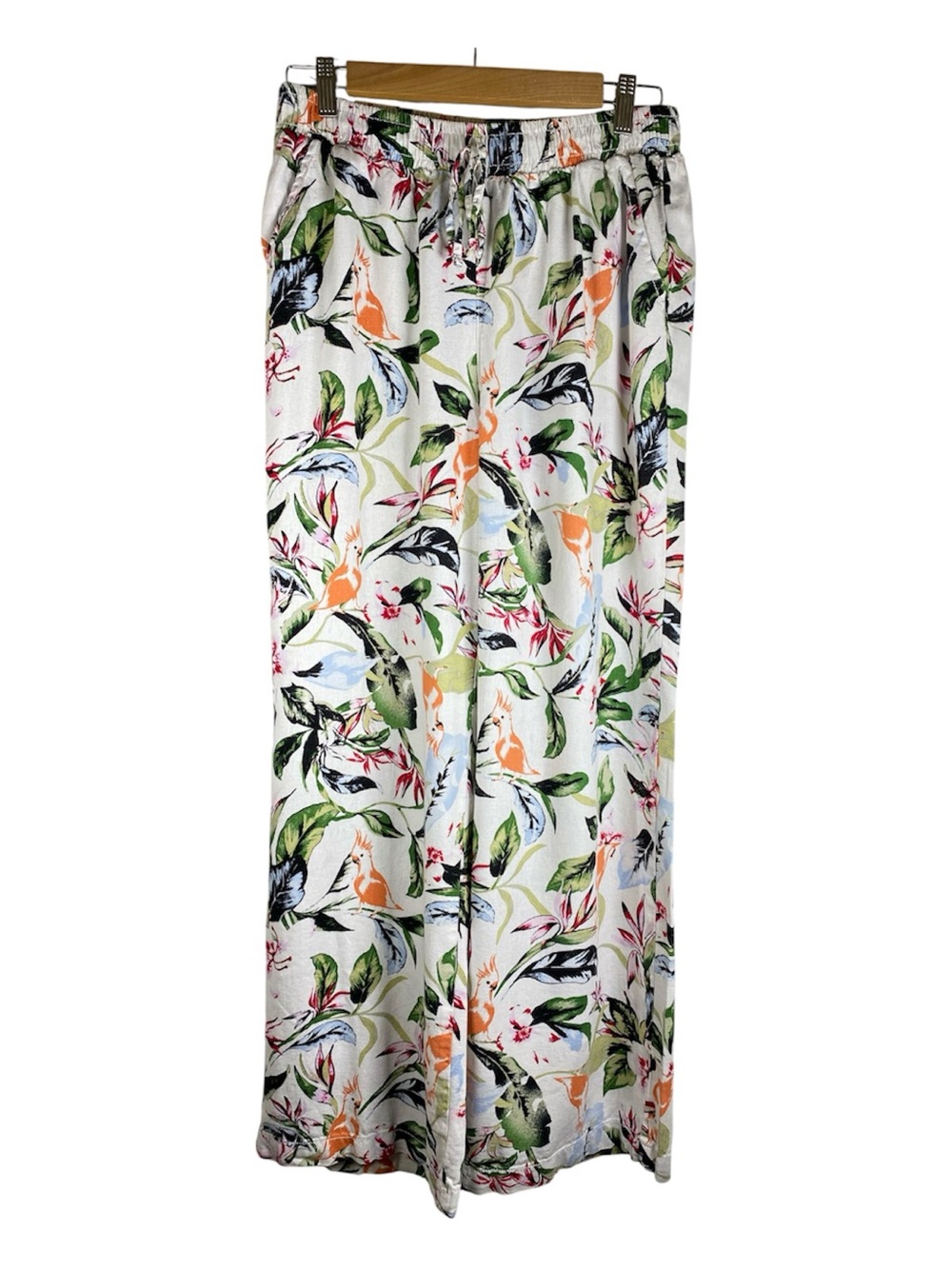 BRIGGS Linen Blend Wide Leg Pull On Pants Tropical Print 10